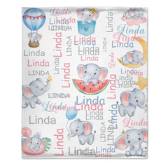 Cute Little Elephant Children's Name Customized Blanket Birthday Gift Christmas Gift - OLESA