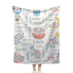 Cute Little Elephant Children's Name Customized Blanket Birthday Gift Christmas Gift - OLESA