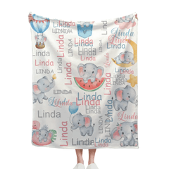 Cute Little Elephant Children's Name Customized Blanket Birthday Gift Christmas Gift - OLESA