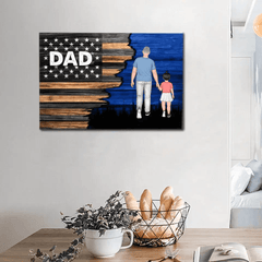 Dad Grandpa Walking With Kids, Personalized Half Nation Flag Horizontal Canvas Wall Art - OLESA