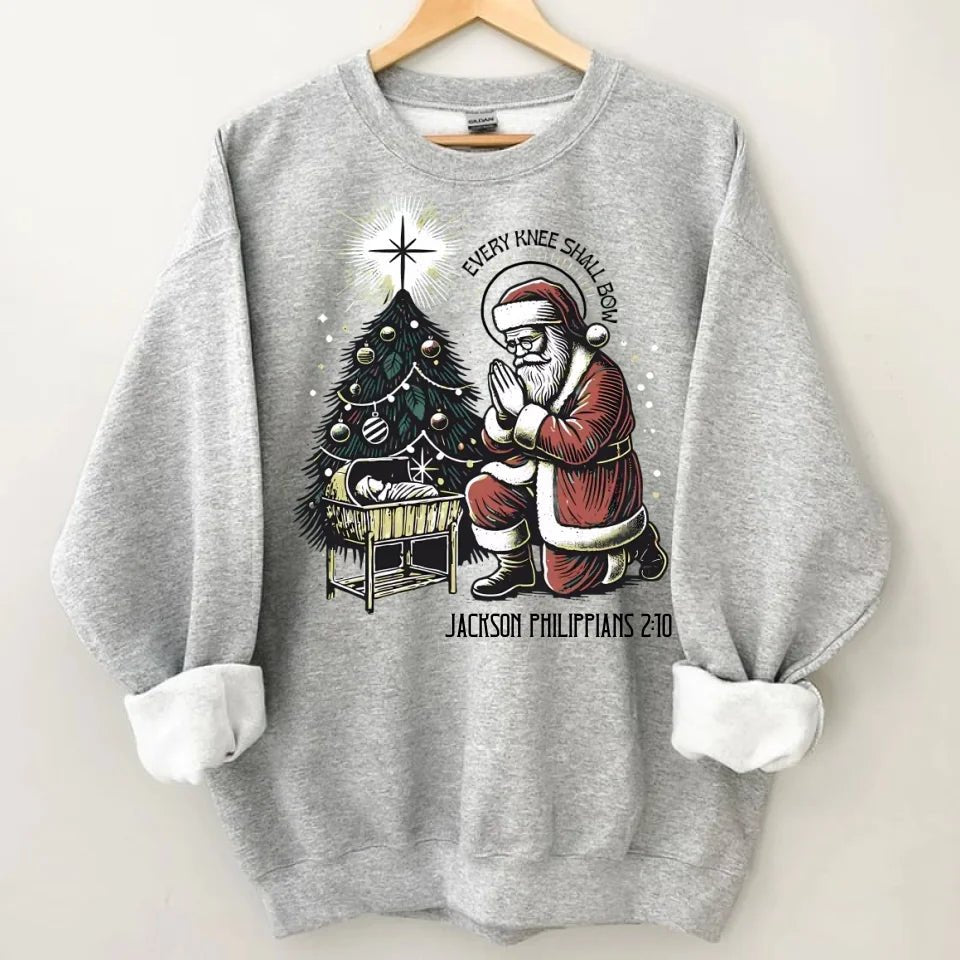 Every Knee Shall Bow Santa Claus Costume - Personalized Text Themed Warm Christmas Sweatshirt - Christmas Gift For Friend,Family - OLESA