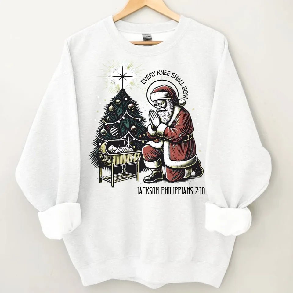 Every Knee Shall Bow Santa Claus Costume - Personalized Text Themed Warm Christmas Sweatshirt - Christmas Gift For Friend,Family - OLESA