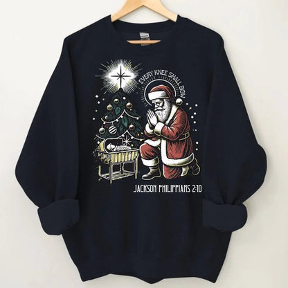 Every Knee Shall Bow Santa Claus Costume - Personalized Text Themed Warm Christmas Sweatshirt - Christmas Gift For Friend,Family - OLESA