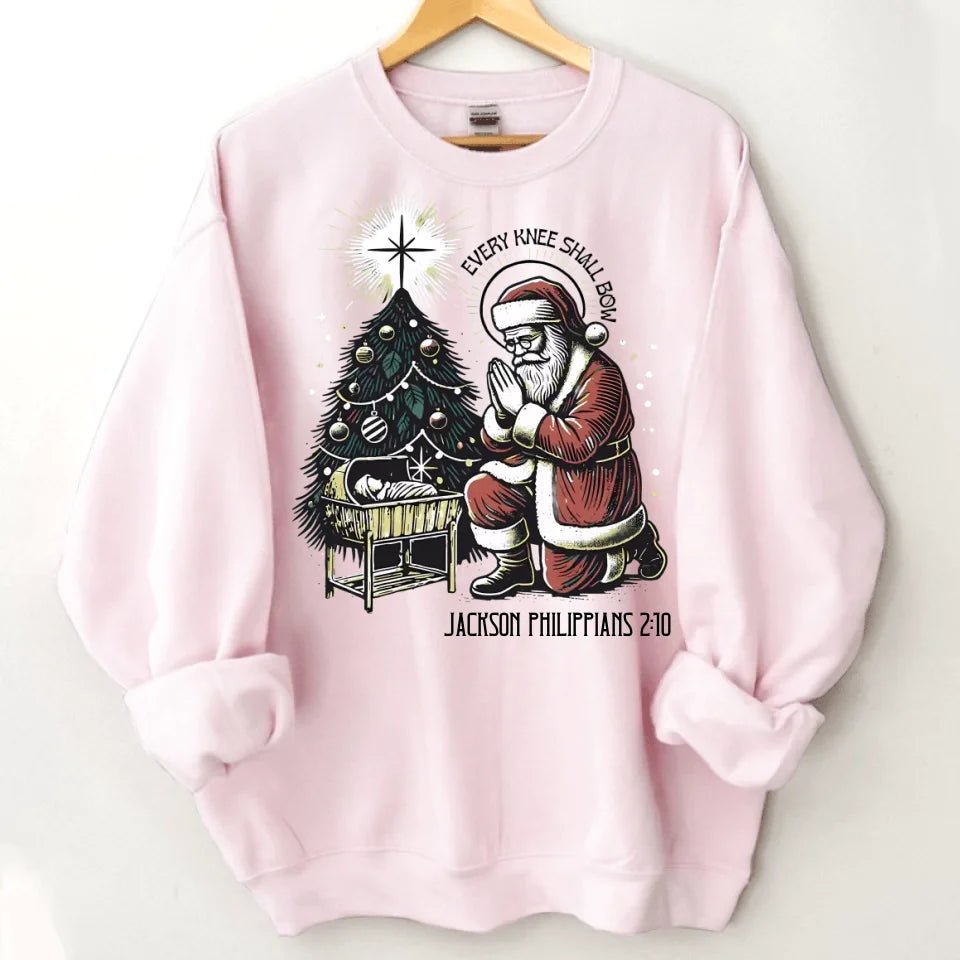 Every Knee Shall Bow Santa Claus Costume - Personalized Text Themed Warm Christmas Sweatshirt - Christmas Gift For Friend,Family - OLESA