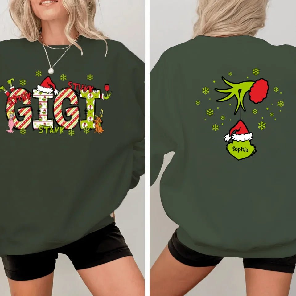 Family Christmas Costumes With Customizable Nicknames - Personalized Nickname And Family Tree Reversible Pattern Christmas Sweatshirt - A Gift For Family - OLESA