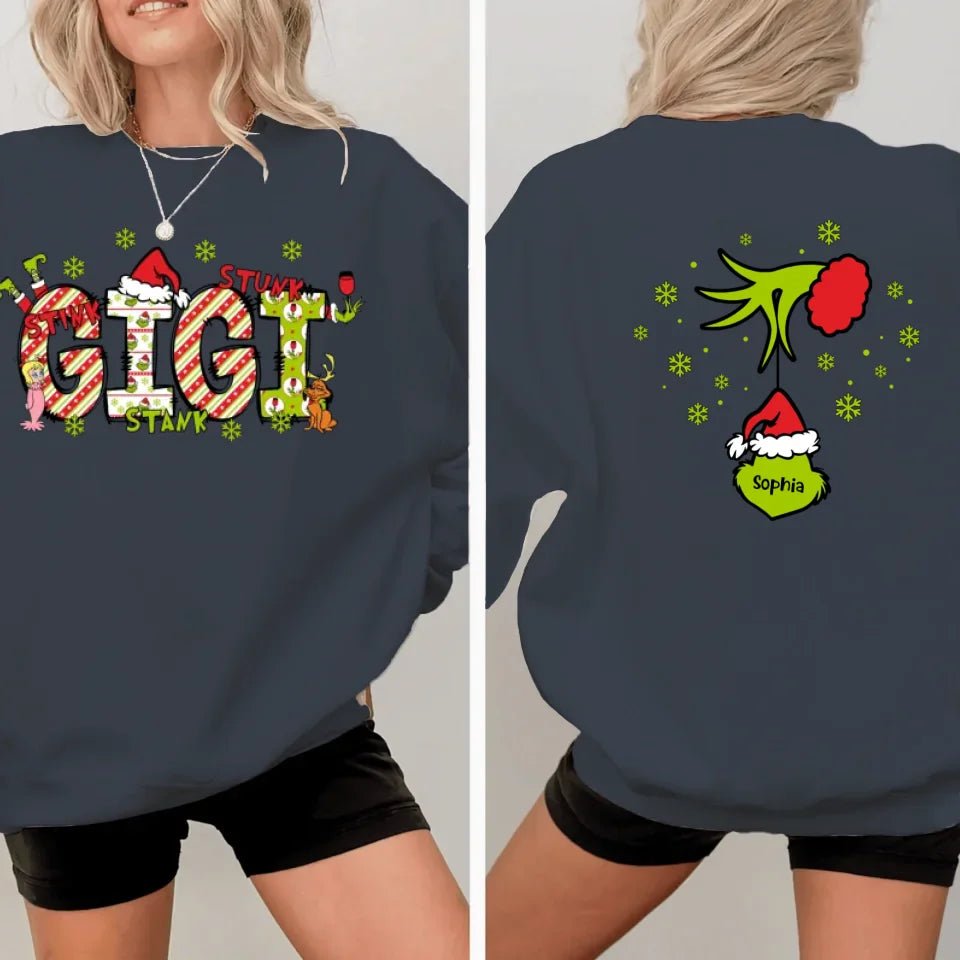 Family Christmas Costumes With Customizable Nicknames - Personalized Nickname And Family Tree Reversible Pattern Christmas Sweatshirt - A Gift For Family - OLESA