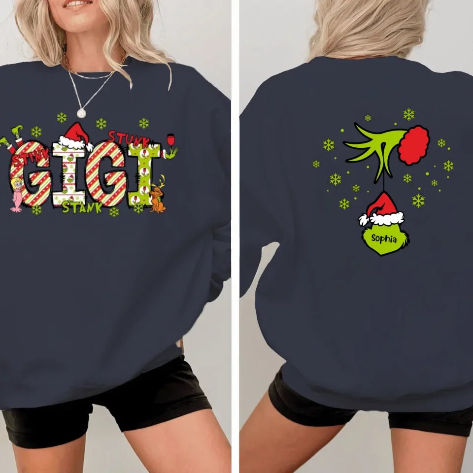 Family Christmas Costumes With Customizable Nicknames - Personalized Nickname And Family Tree Reversible Pattern Christmas Sweatshirt - A Gift For Family - OLESA