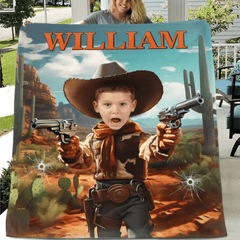 Free shipping✈️Cowboy Boys Blanket with Photo, Personalized Western Boy Blanket Custom Cowboy Gifts for Boys - OLESA