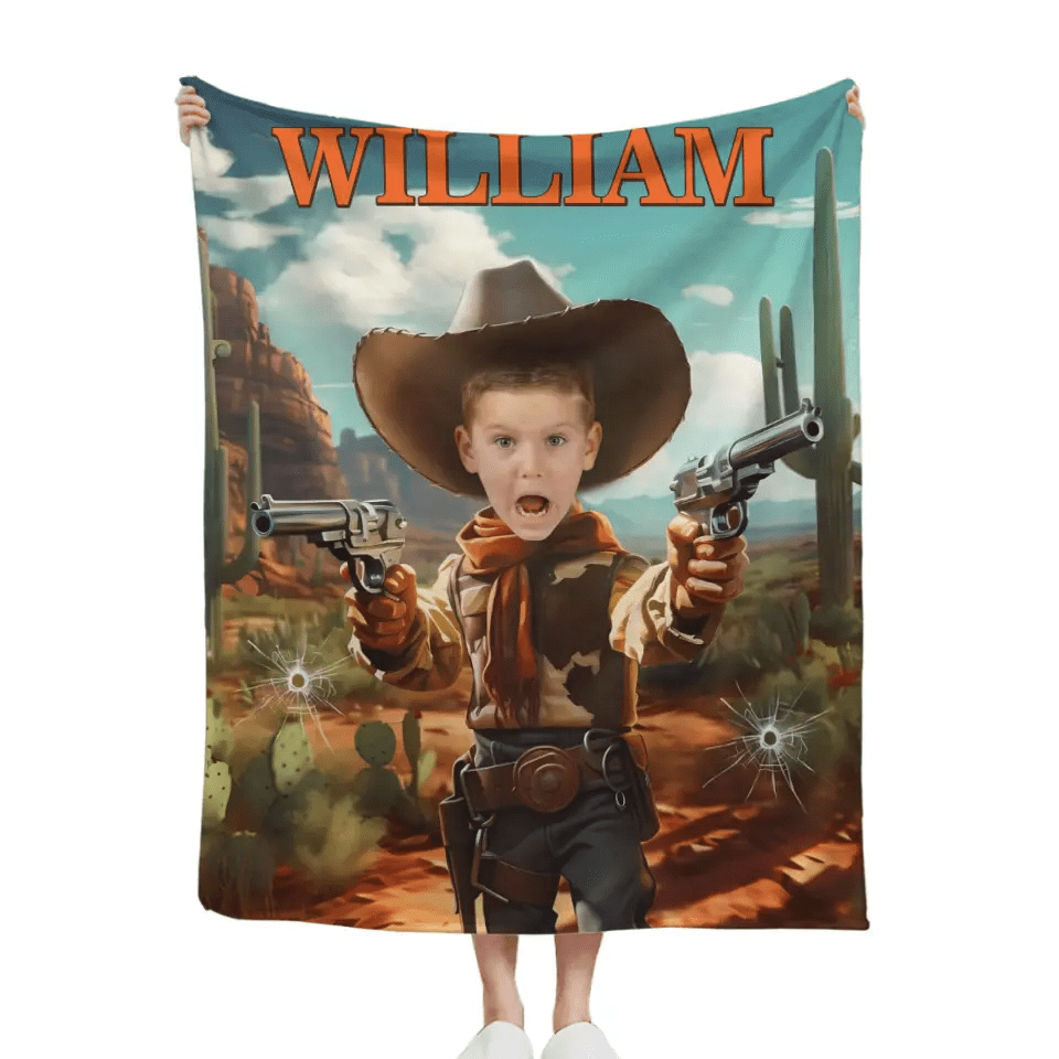 Free shipping✈️Cowboy Boys Blanket with Photo, Personalized Western Boy Blanket Custom Cowboy Gifts for Boys - OLESA