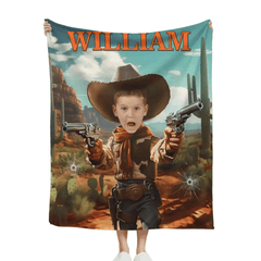 Free shipping✈️Cowboy Boys Blanket with Photo, Personalized Western Boy Blanket Custom Cowboy Gifts for Boys - OLESA