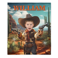 Free shipping✈️Cowboy Boys Blanket with Photo, Personalized Western Boy Blanket Custom Cowboy Gifts for Boys - OLESA