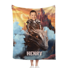 Free shipping✈️Custom Blankets Little Knight and Dragon Photo Gift, Boys Name Blanket - OLESA
