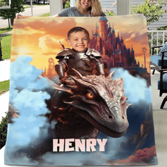 Free shipping✈️Custom Blankets Little Knight and Dragon Photo Gift, Boys Name Blanket - OLESA