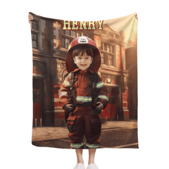 Free Shipping✈️Custom Kids Gift Blanket With Photo Name, Personalized Firefighter Boy Blanket, Custom Boy Firefighter Gifts - OLESA