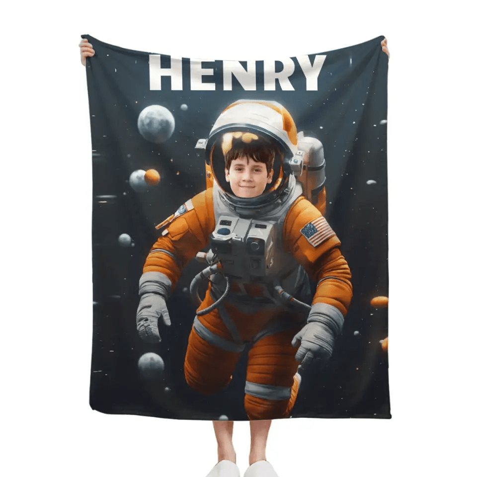 Free Shipping✈️Personalized Astronaut Blanket With Photo, A Planet - Themed Gift For Outer Space Enthusiasts! - OLESA