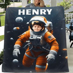 Free Shipping✈️Personalized Astronaut Blanket With Photo, A Planet - Themed Gift For Outer Space Enthusiasts! - OLESA
