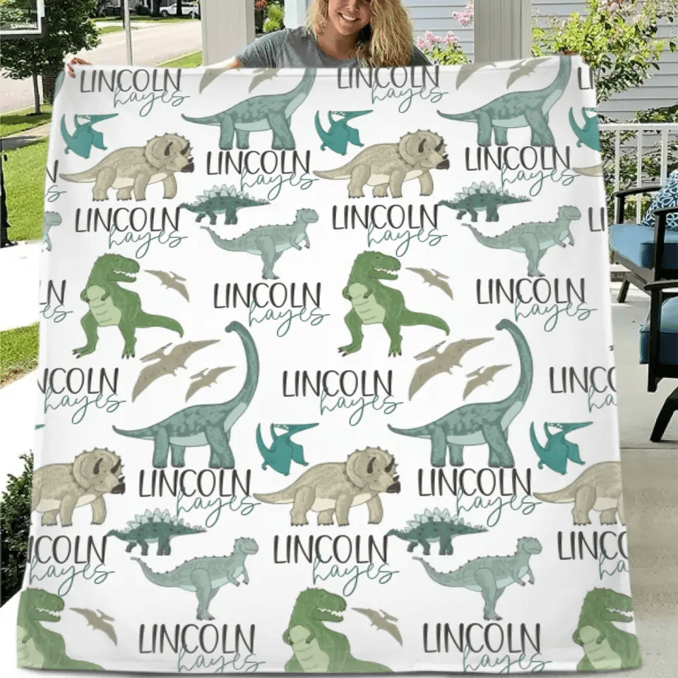 Free shipping✈️Personalized Dinosaur Park Name Blanket - OLESA