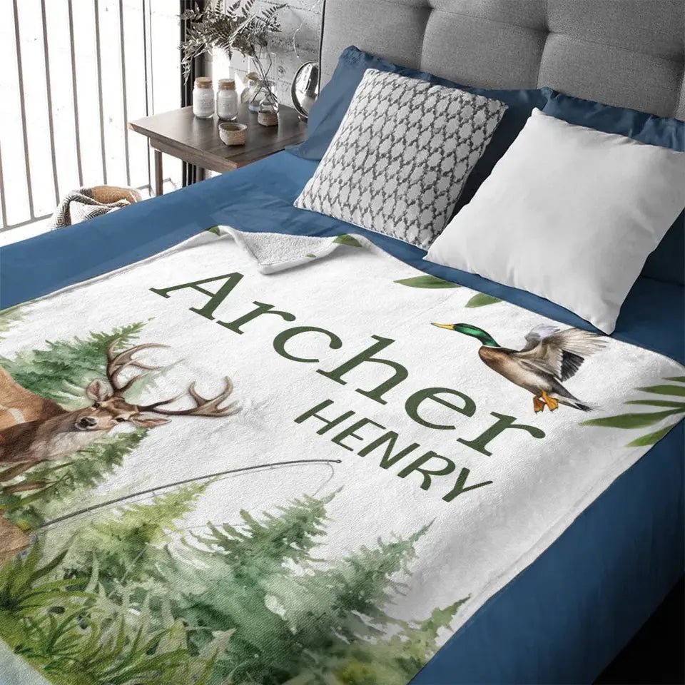 Free shipping✈️Personalized Hunter Baby Blanket, New Baby Gift, Duck Hunter Nursery Theme - OLESA