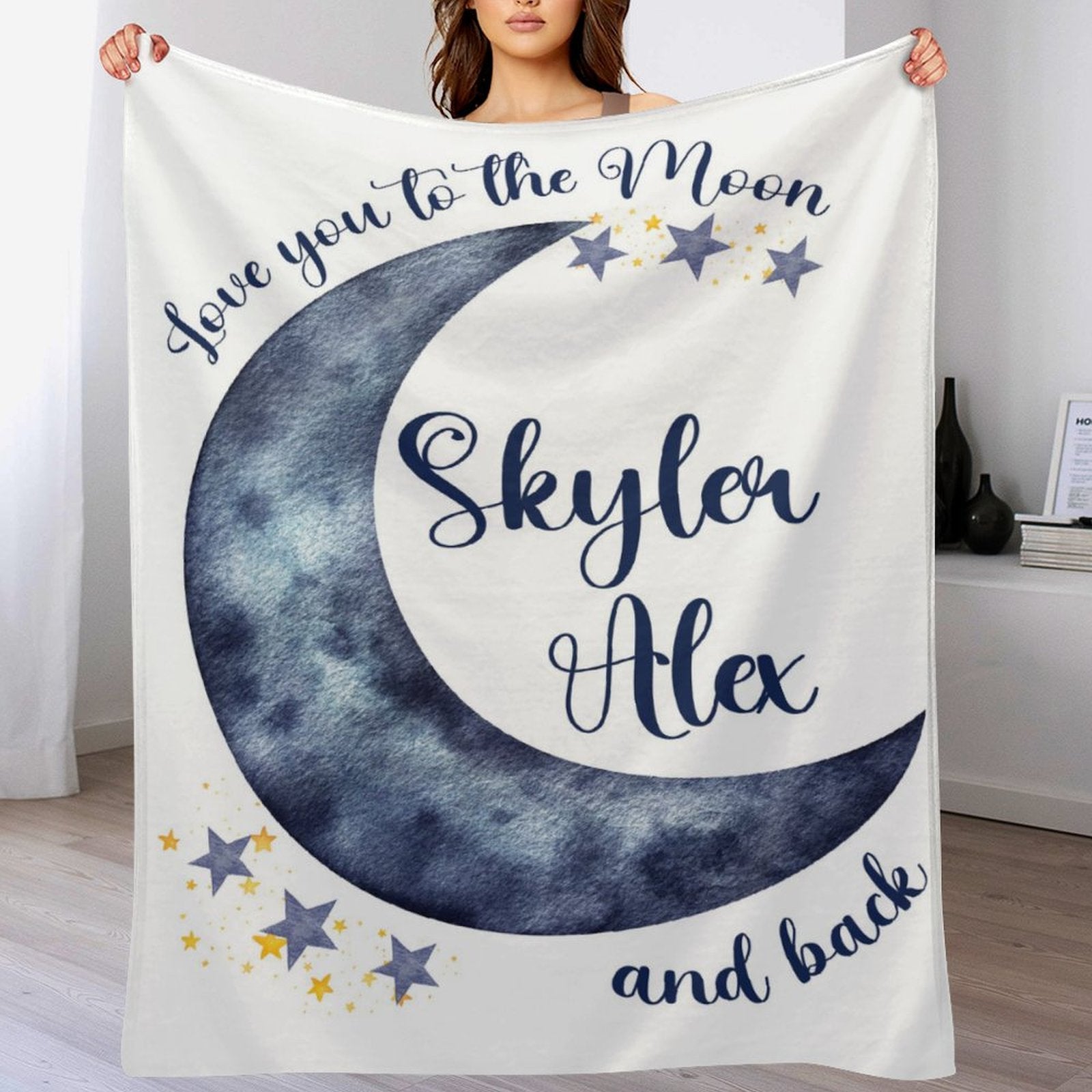 Free shipping✈️Personalized Moon Nursery Baby Blanket, Love You To The Moon and Back - OLESA