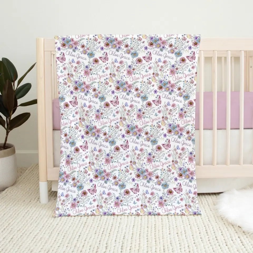 Free shipping✈️Personalized Wildflower Nursery Baby Blanket - OLESA