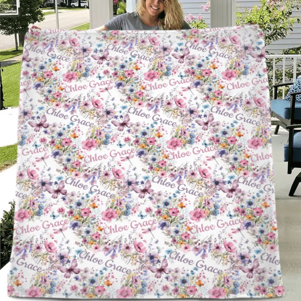 Free shipping✈️Personalized Wildflower Nursery Baby Blanket - OLESA