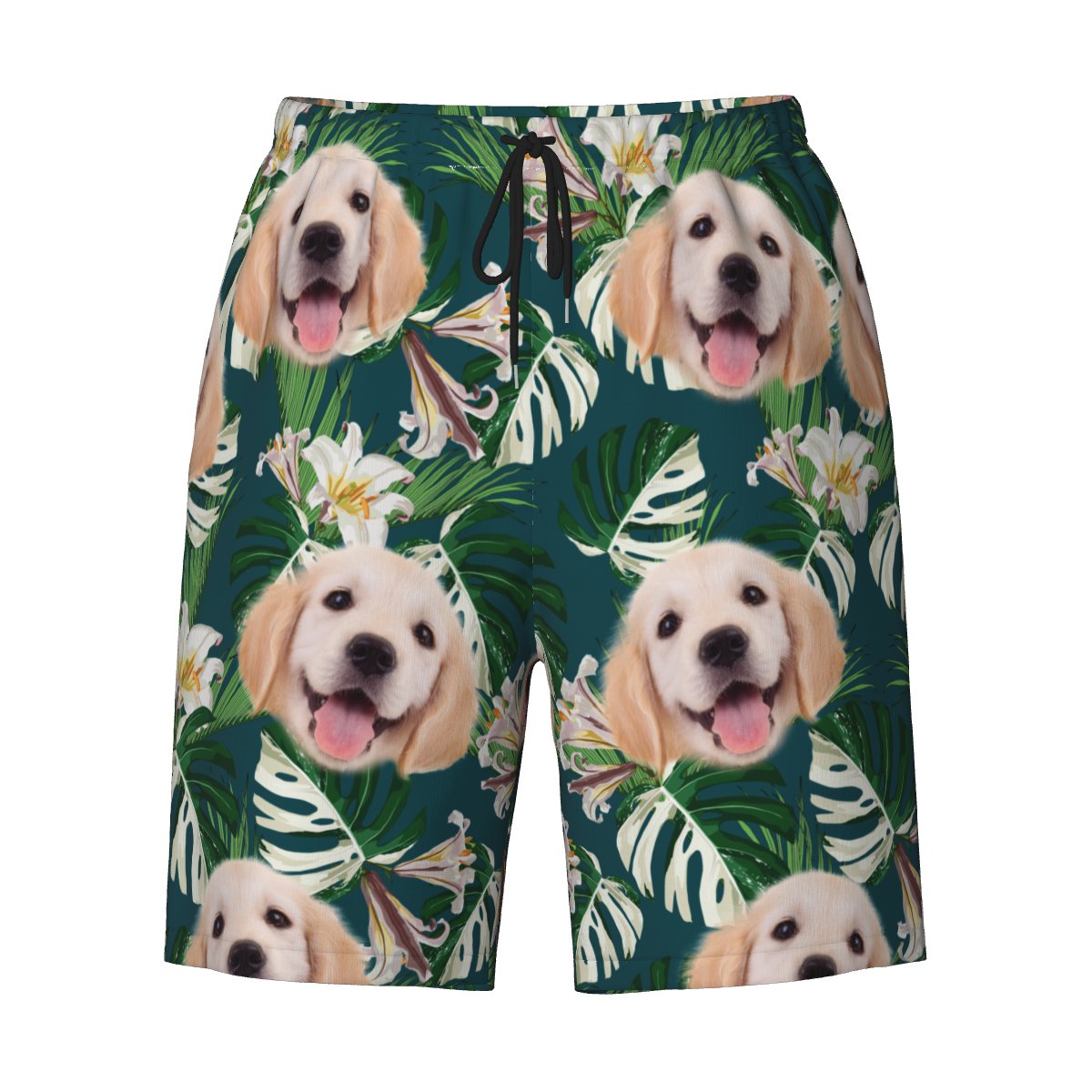 Hawaiian Shorts with Custom Face Personalized Dog Face Leaves & Flamingo Shorts - OLESA