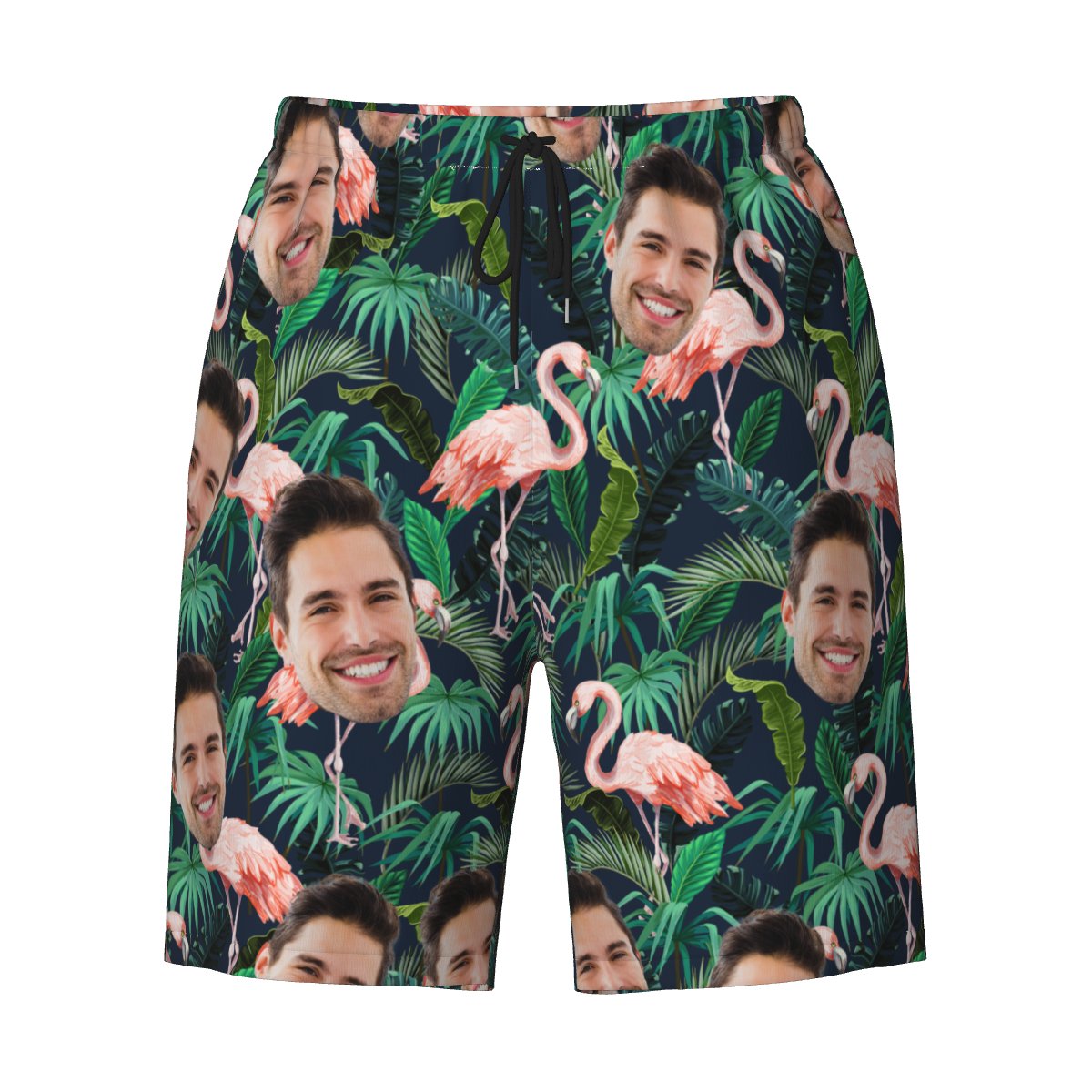 Hawaiian Shorts with Custom Face Personalized Dog Face Leaves & Flamingo Shorts - OLESA