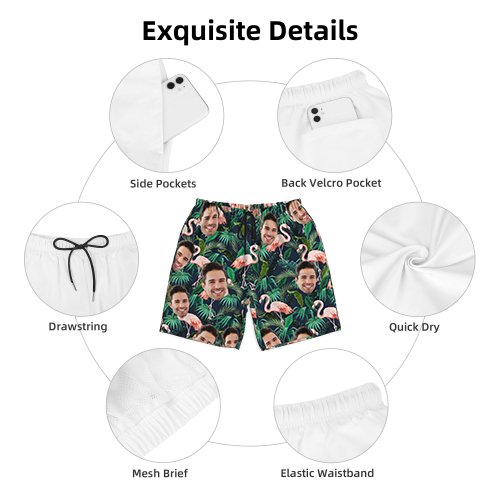 Hawaiian Shorts with Custom Face Personalized Dog Face Leaves & Flamingo Shorts - OLESA