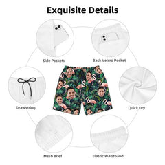 Hawaiian Shorts with Custom Face Personalized Dog Face Leaves & Flamingo Shorts - OLESA