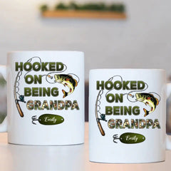 Hooked On Being Grandpa Fishing Camouflage Personalized Mug - Father's Day Gift For Grandpa, Dad, Husband - OLESA