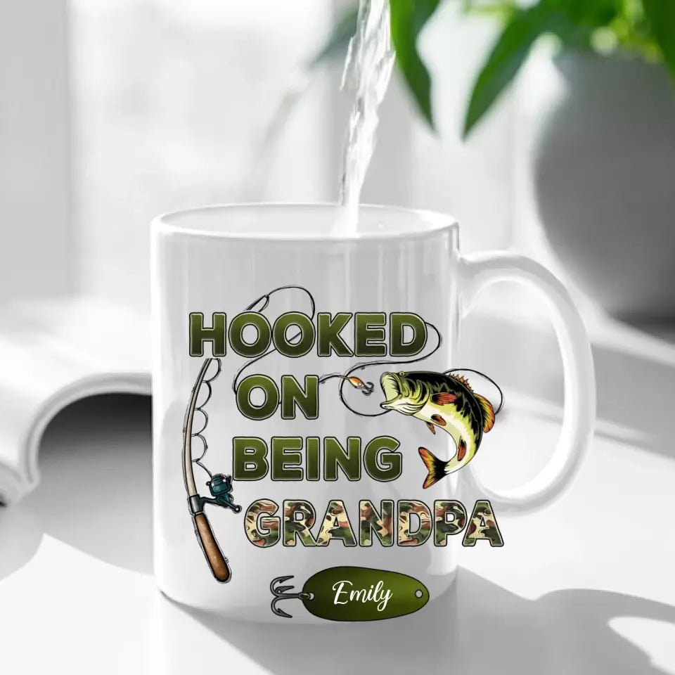 Hooked On Being Grandpa Fishing Camouflage Personalized Mug - Father's Day Gift For Grandpa, Dad, Husband - OLESA