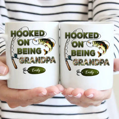 Hooked On Being Grandpa Fishing Camouflage Personalized Mug - Father's Day Gift For Grandpa, Dad, Husband - OLESA