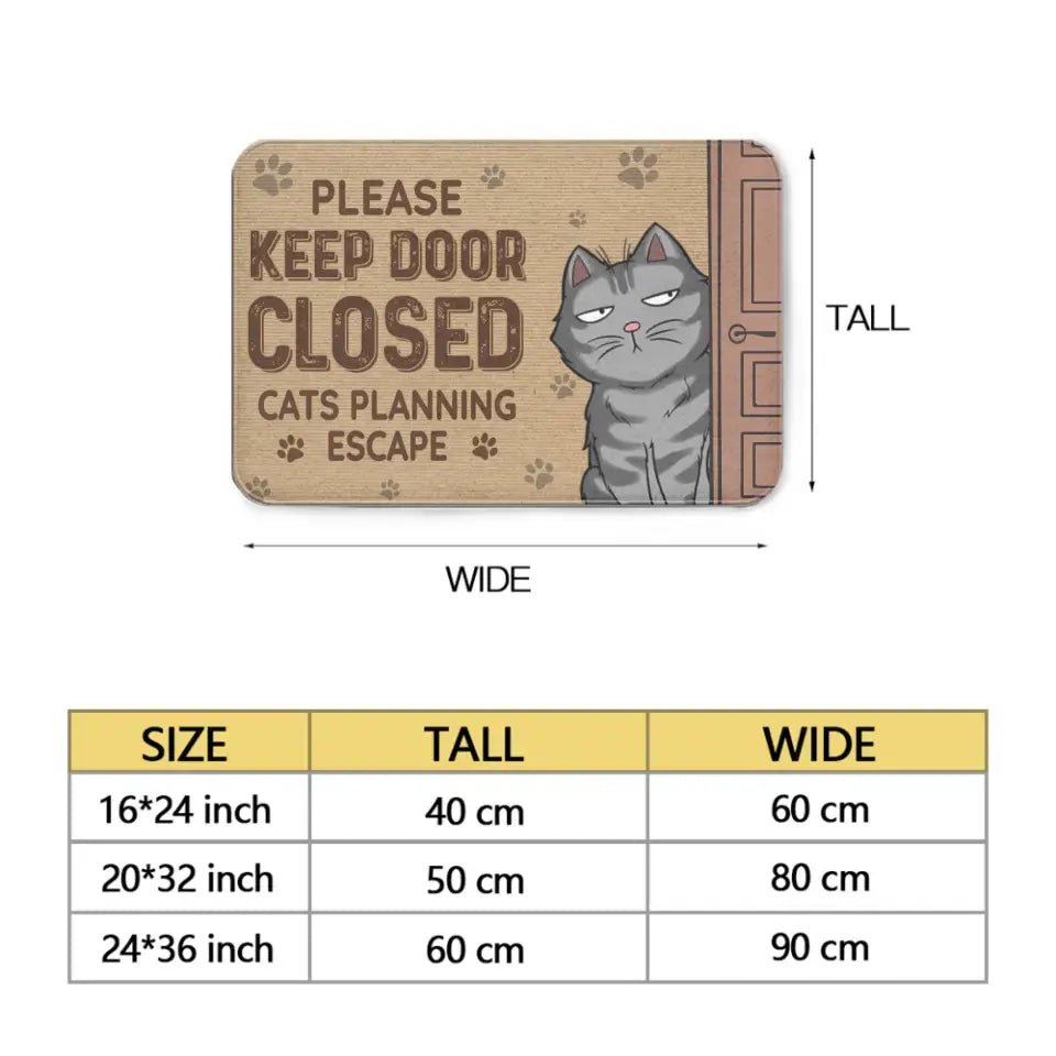 Keep The Door Closed Cat Planning Escape - Cat Personalized Custom Home Decor Decorative Mat - House Warming Gift For Pet Owners, Pet Lovers - OLESA