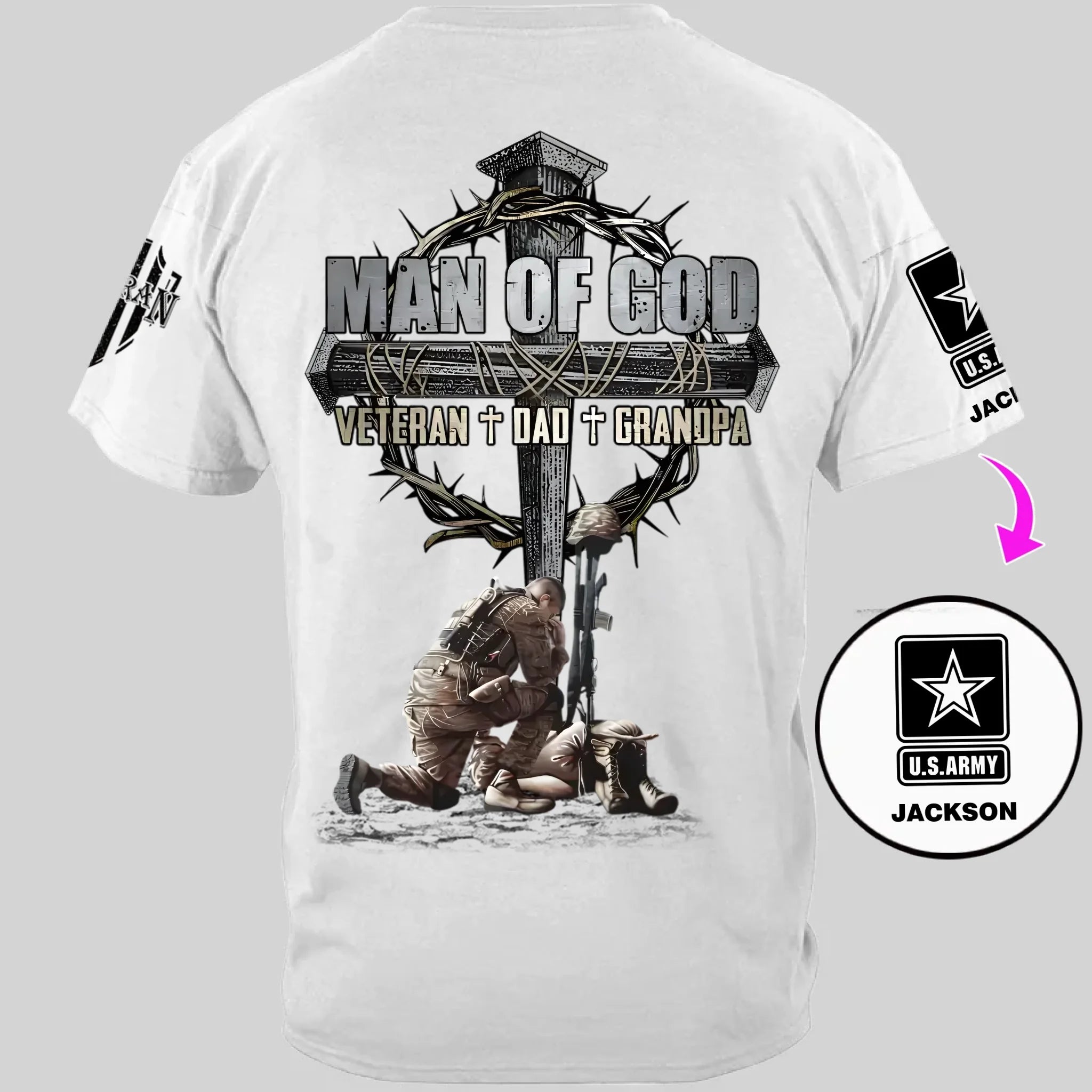 Man Of God Veteran Dad Papa - Personalized Clothing for Veterans - OLESA