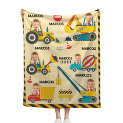 Minor Engineer - Personalised Name And Photo Construction Equipment Print Blanket - A Gift For Child - OLESA