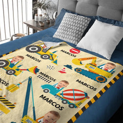 Minor Engineer - Personalised Name And Photo Construction Equipment Print Blanket - A Gift For Child - OLESA