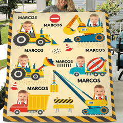 Minor Engineer - Personalised Name And Photo Construction Equipment Print Blanket - A Gift For Child - OLESA