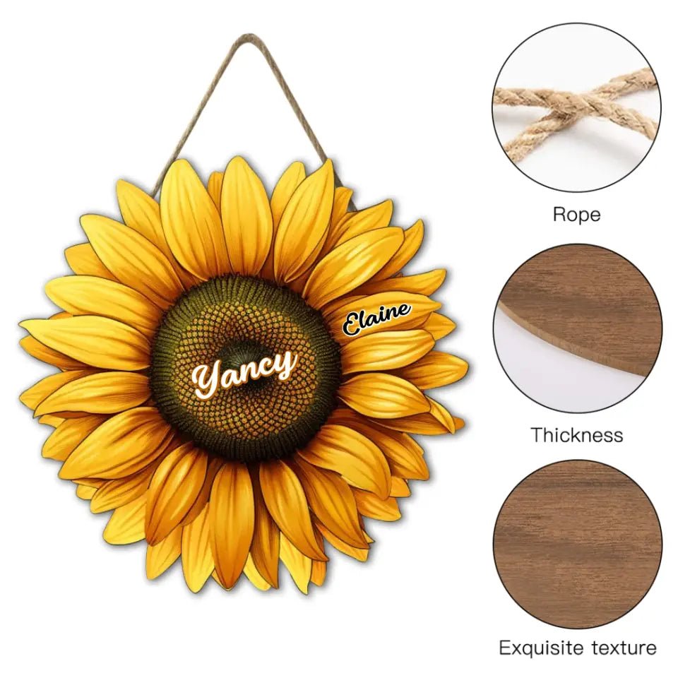 Mom, Auntie Family Sunflower - Birthday, Loving Gift For Mother, Grandma, Grandmother - Personalized Custom Shaped Wood Sign - OLESA