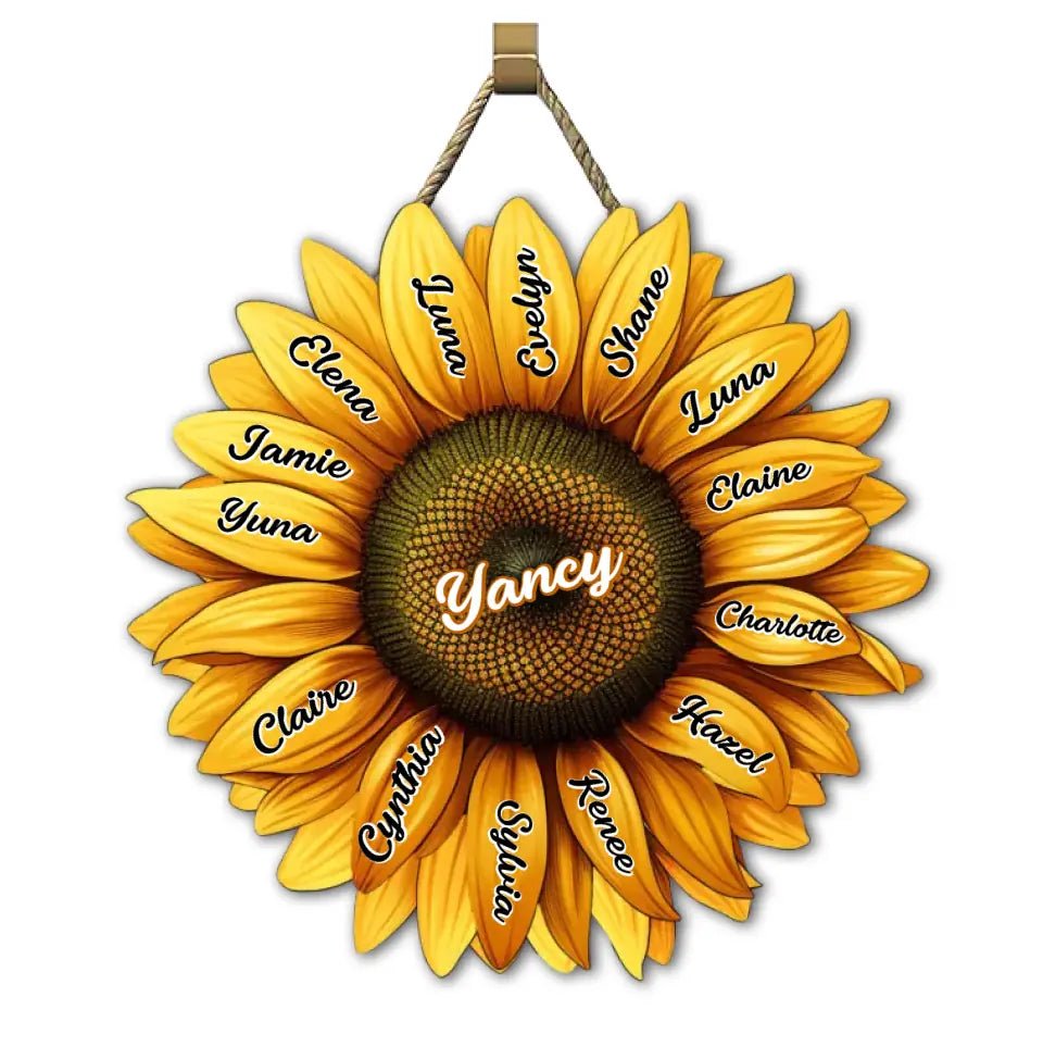 Mom, Auntie Family Sunflower - Birthday, Loving Gift For Mother, Grandma, Grandmother - Personalized Custom Shaped Wood Sign - OLESA