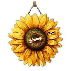 Mom, Auntie Family Sunflower - Birthday, Loving Gift For Mother, Grandma, Grandmother - Personalized Custom Shaped Wood Sign - OLESA