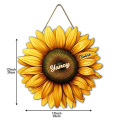 Mom, Auntie Family Sunflower - Birthday, Loving Gift For Mother, Grandma, Grandmother - Personalized Custom Shaped Wood Sign - OLESA