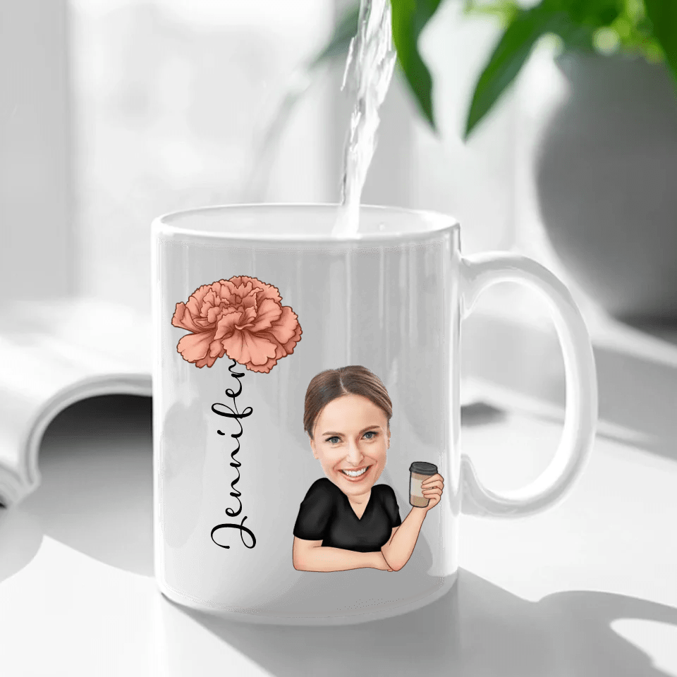 Mugs That Can Be Customized With Designs - Birthday Flower Mug Personalized With Cartoon Character And Name - A Gift For Friends,Coworkers - OLESA