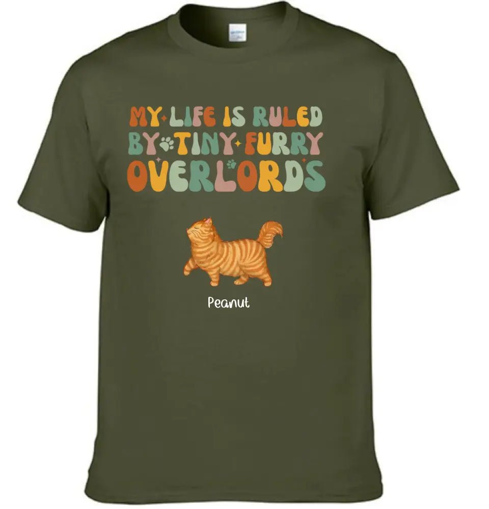 My Life Is Ruled By Tiny Furry Overlords Cat Mom Personalized Sleeve Printed T-shirt - OLESA