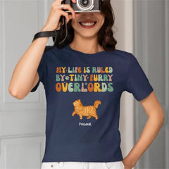 My Life Is Ruled By Tiny Furry Overlords Cat Mom Personalized Sleeve Printed T-shirt - OLESA