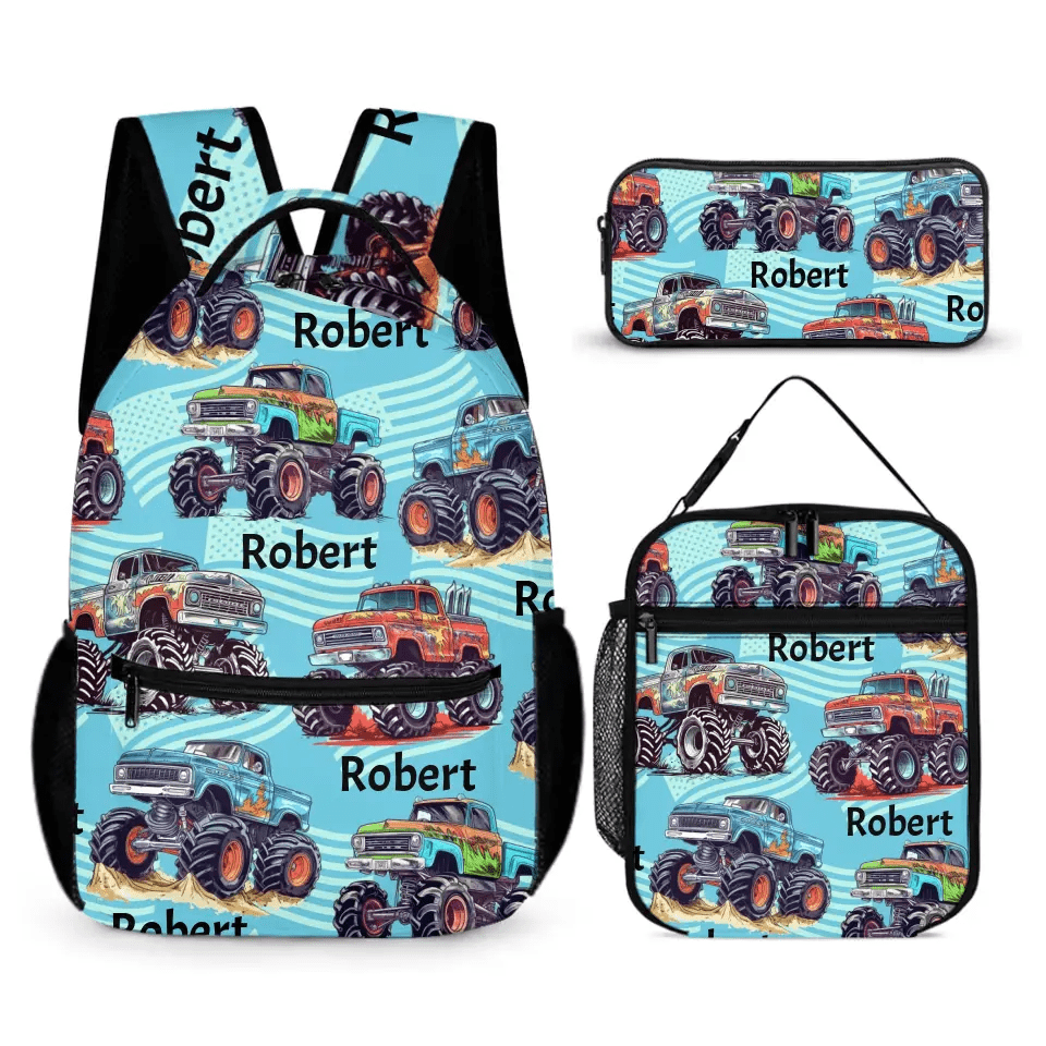 Name Customized Big Gear Wheels Truck Backpack, Kids School Season Gift - OLESA