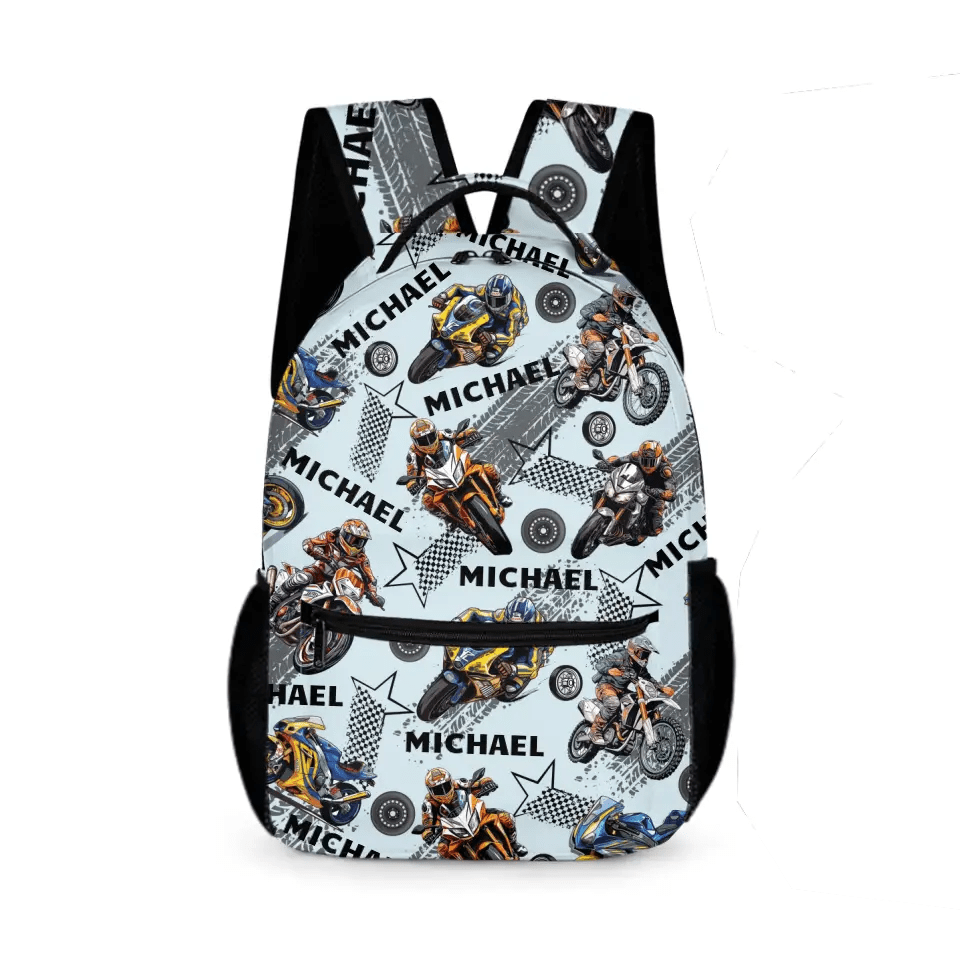 Name Customized Kids Backpacks Motocross Motorcycle Themed Backpacks - OLESA