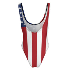 Personalized American Flag Photo Beach One-Piece Bathing Swimsuit For Women,Gift For Wife - OLESA