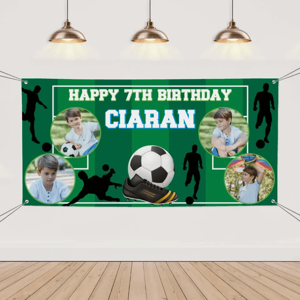 Personalized Birthday Photo Banner, Outdoor Football Lover Decoration - OLESA