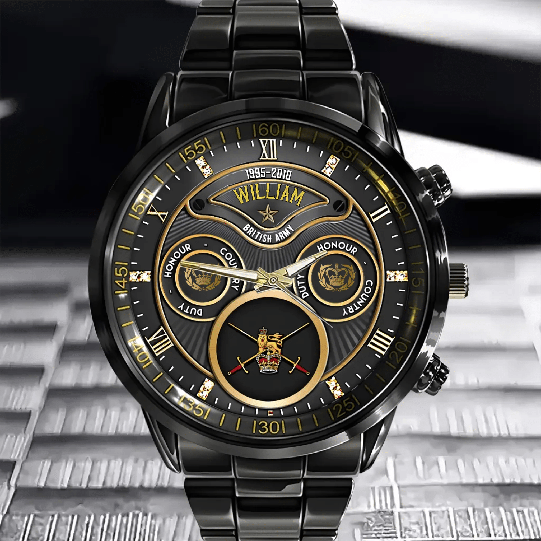 Personalized British Veteran Military Logo&Rank Custom Name&Time Watch - OLESA