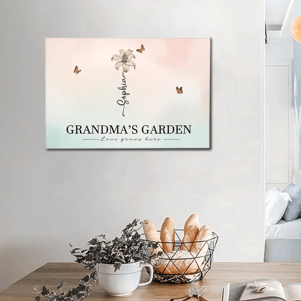 Personalized Canvas Wall Art - Grandma‘s Garden Love Grows Here, Beautiful Birth Month Flower Gift For Grandma Mom - OLESA